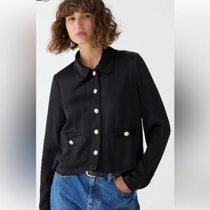 J. Crew Black Lady Satin Crepe Luster Shirt-Jacket w/ Gold Button Detail size XL